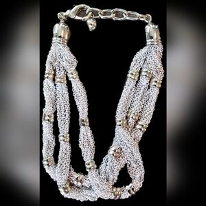 Silver Multi-Strand Chain Braclet with Gold Beaded Accents